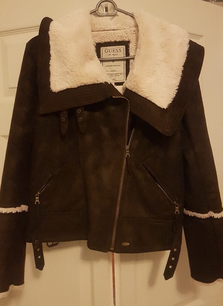Guess women asymmetrical sherpa lined jacket